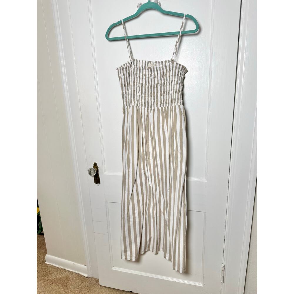 LOFT Cream and Taupe Striped Midi Sundress